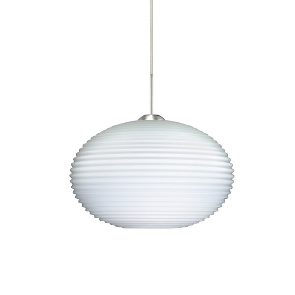 Besa Lighting Pape 12 Cord Pendant, Opal Ribbed, Satin Nickel Finish, 1x9W LED 1JT-491307-LED-SN - main